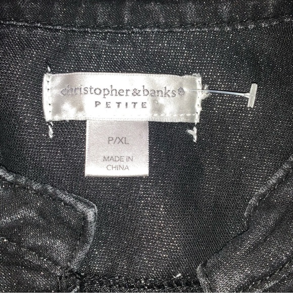 Christopher & Banks Black and Silver Sparkle Jacket, Cropped Design, Ruffle Trim - Picture 3 of 3